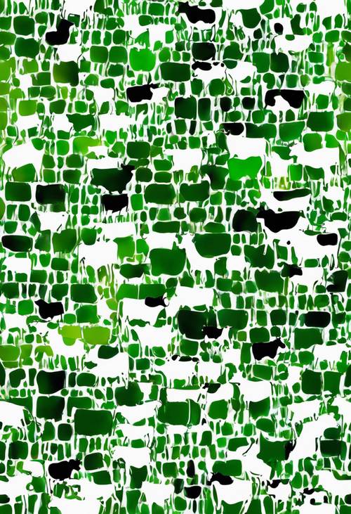 Абстрактное цифровое произведение искусства, изображающее корову, наполненное оттенками зеленой тропической зелени.