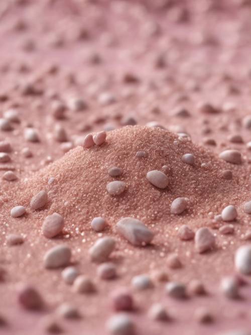 Leicht verstreute Sandkörner auf einem rosa Marmorstrand.