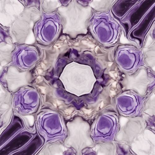 白と紫の大理石の波模様が幻想的な万華鏡壁紙