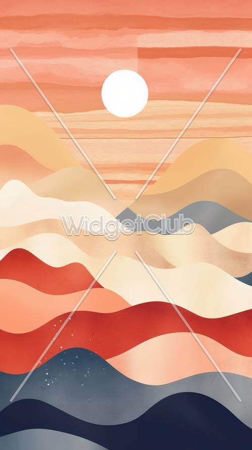 夕日と波のアートを楽しむ壁紙 - 海の美しい絵画