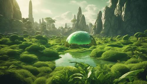 A green alien planet, home to a civilization that lives in harmony with nature. Tapet [881e654b1a804b82ad29]