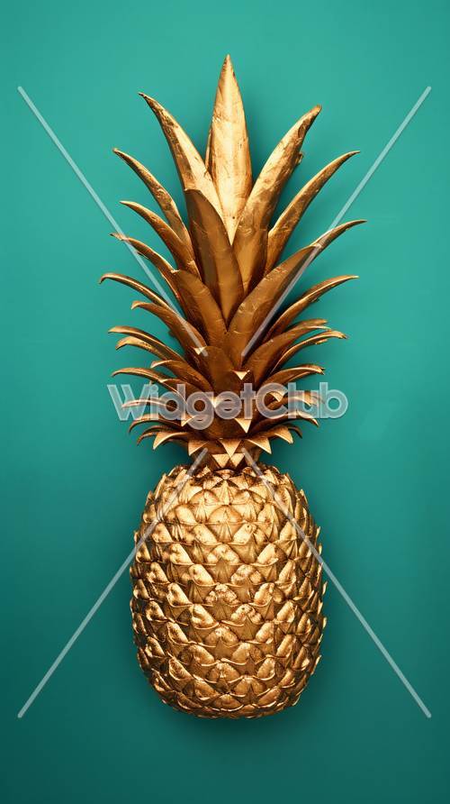 Golden Pineapple on Teal Background