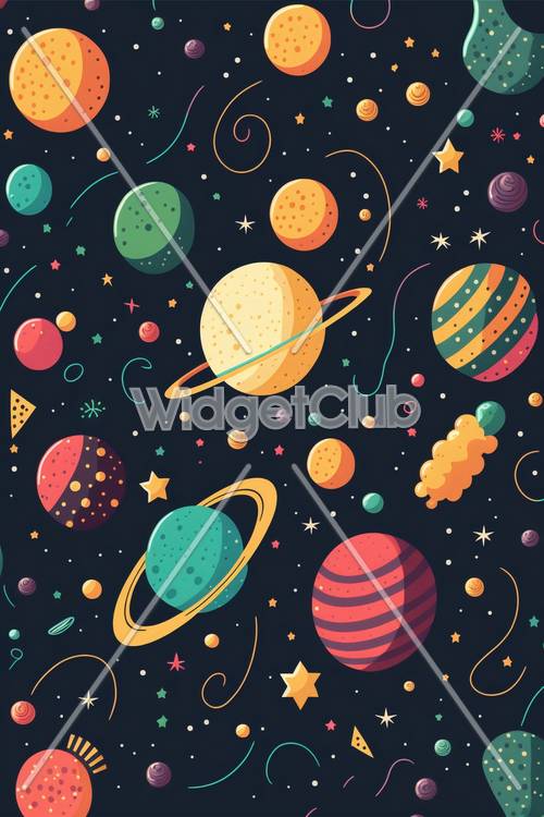 Colorful Planets and Stars in Space Art