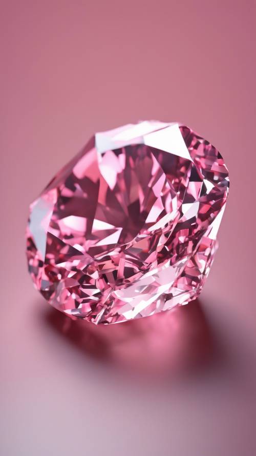 Un modelo 3D detallado de un diamante rosa con luz que se refracta en sus superficies.