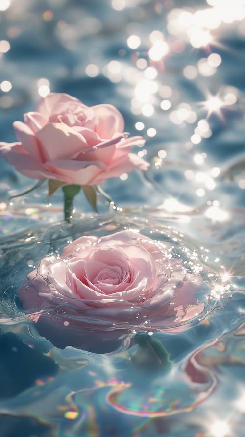 Sparkling Water and Gentle Pink Roses