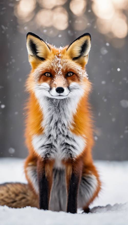 白天，一隻可愛的紅狐在白雪皚皚的森林裡。
