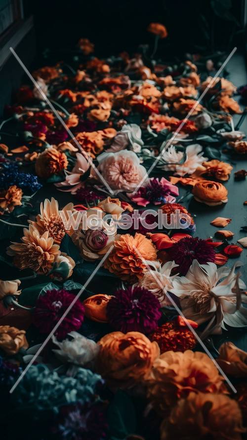 Fleurs colorées étalées sur une surface