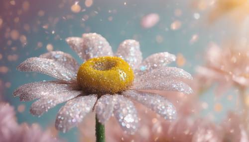 Close-up view of a pastel glittered daisy on a chic background.