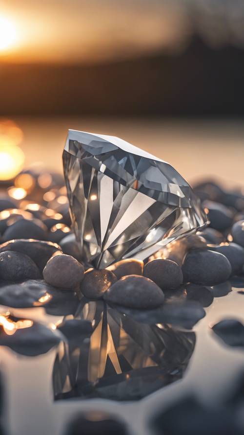 새벽의 첫 번째 빛을 받아드는 날카로운 컷의 그레이 다이아몬드.