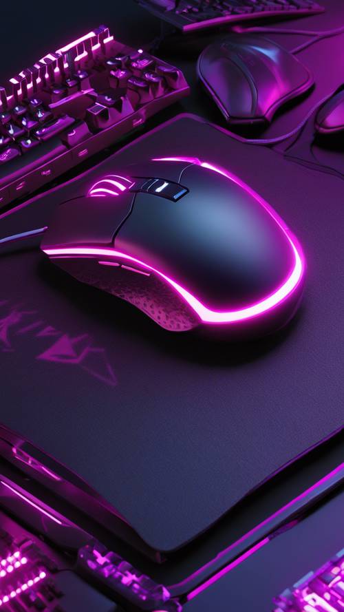 Eine kabelgebundene Gaming-Maus mit rosa LED auf einem Mauspad.