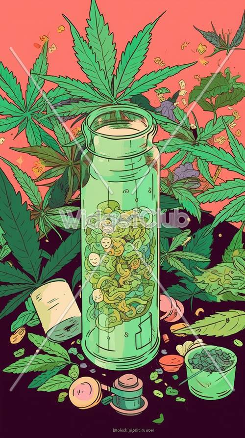 Arte colorido en tarros de cannabis