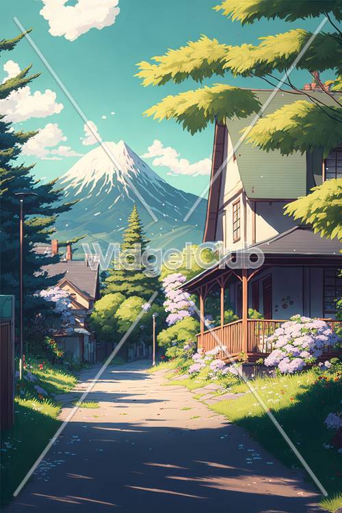 Beautiful Mountain View from a Sunny Village Path