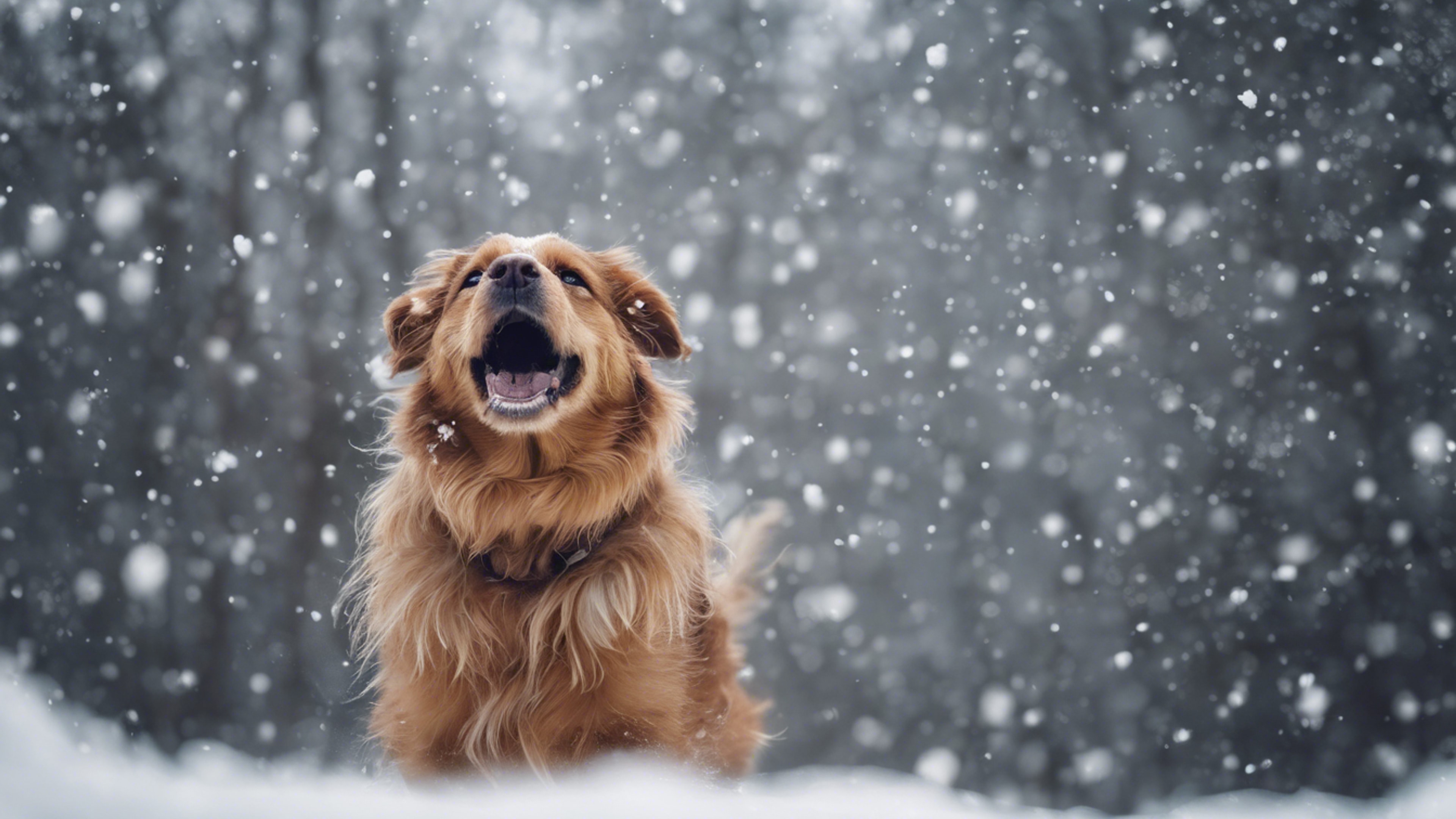 Dog playing and trying to catch falling snowflakes.壁紙[15f43bf888444a478c41]