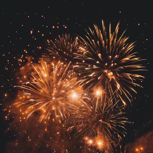Fuochi d&#39;artificio neri e arancioni che illuminano il cielo notturno durante un festival.