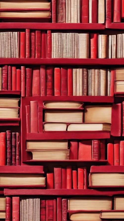 Un collage rojo vibrante de libros clásicos de bolsillo.