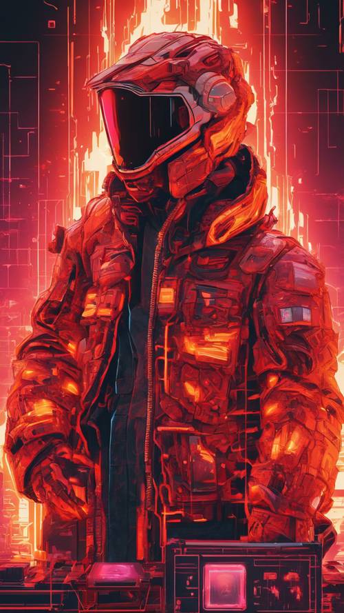 ゲームの熱い情熱を表現した、赤とオレンジのピクセル化された炎の見事なアートワーク