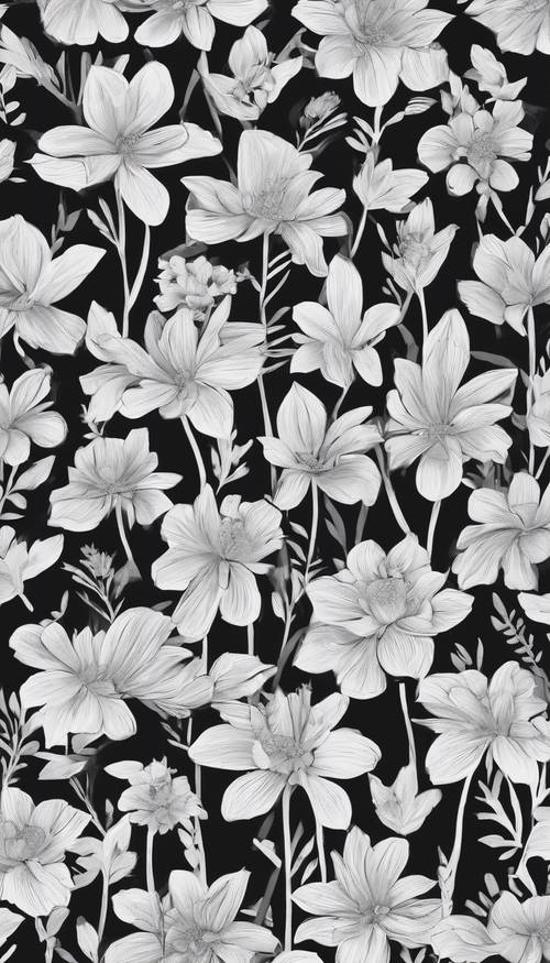 A minimalist floral pattern in black and white.