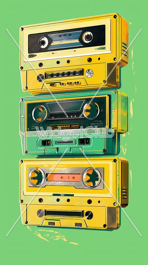 Cool Retro Cassette Tapes on a Vibrant Background Шпалери[431af5233192465bad0b]