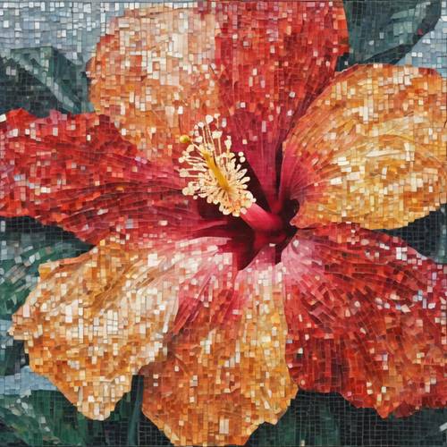 Modern mosaic art of a hibiscus flower blooming.