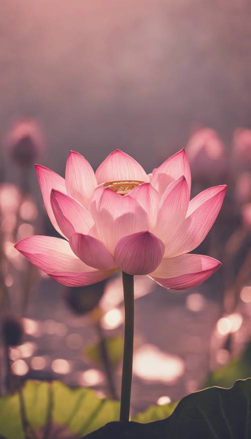 A rosy pink lotus flower in full bloom, with a philosophical saying 'Blossom where you grow' engraved beside. کاغذ دیواری [e44f92c8a1b84d49ba20]