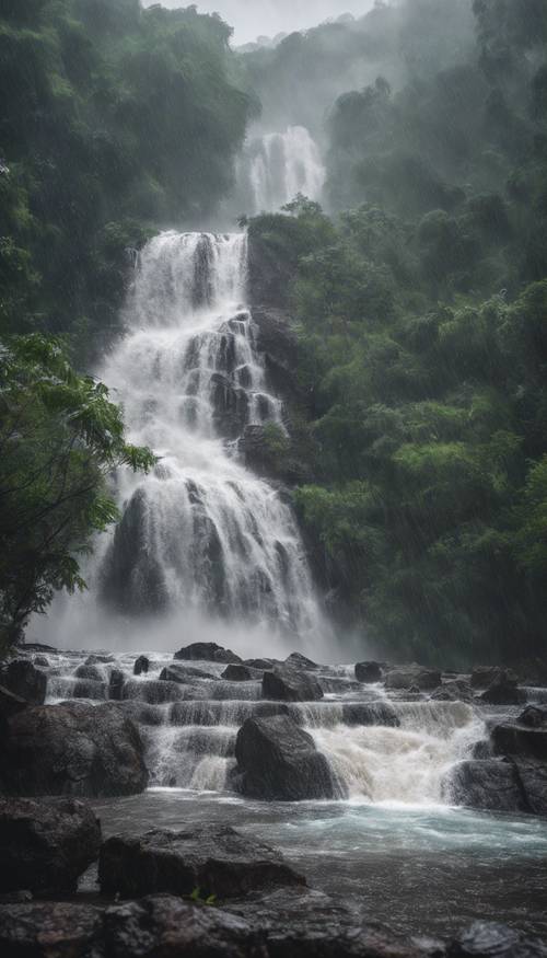 Dynamic, waterfall during a heavy monsoon season. Tapeta [acee5216030b4d3faa45]