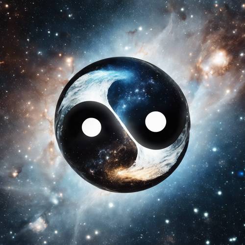 O belo confronto de uma colisão cósmica com tema yin-yang preto e azul no espaço.