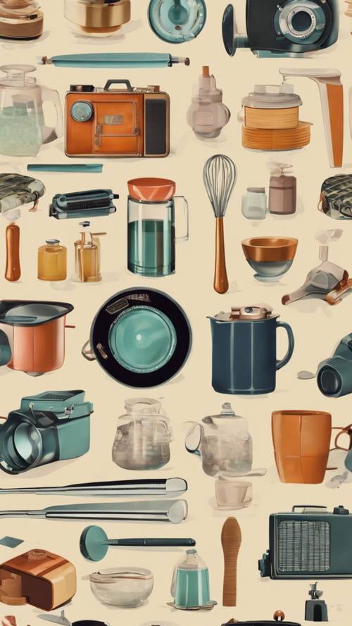 Mid-Century inspired pattern depicting everyday household items.