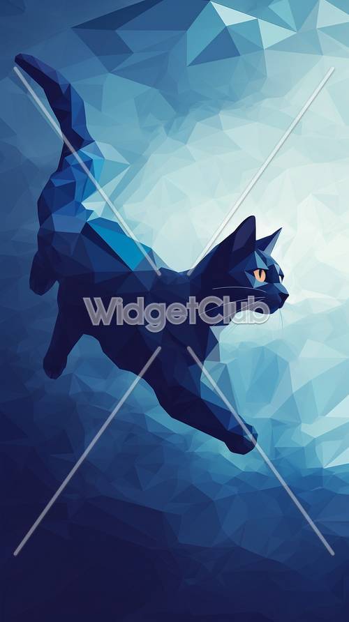 幾何学模様の青い猫のデザイン