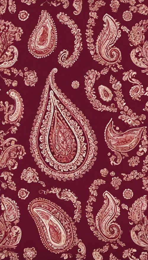 Şık bir duvar kağıdı tasarımına uygun lüks bordo paisley motifi.