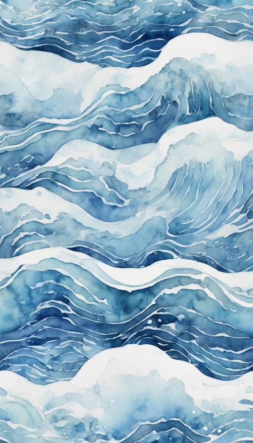 蓝色和白色的水彩波浪以无缝的图案轻轻地层叠