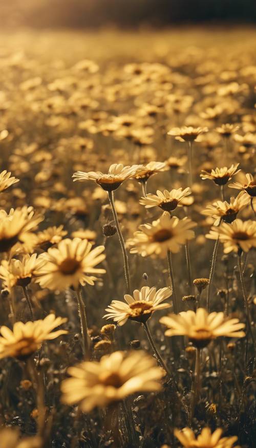 A lively field filled with countless golden-yellow daisies waving gently in the wind. Tapeet [b76b50e824884fd4991e]