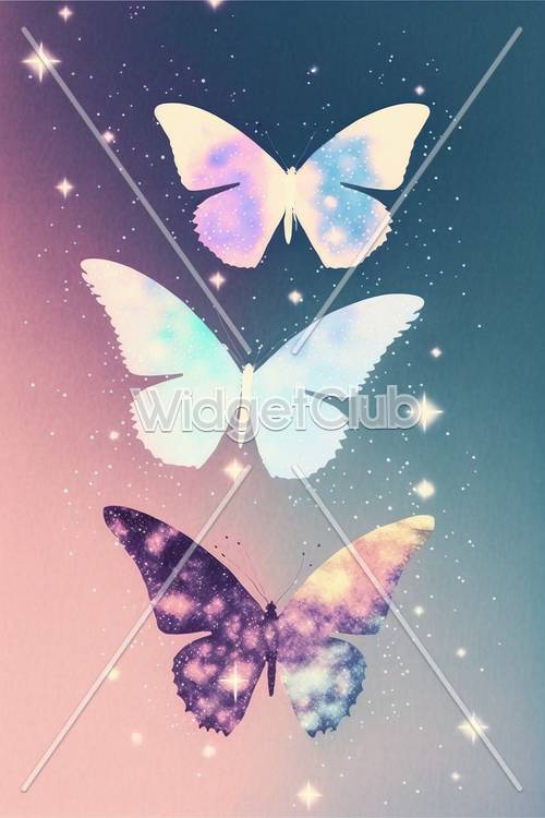 キラキラ星と色とりどりの蝶々が描かれた壁紙