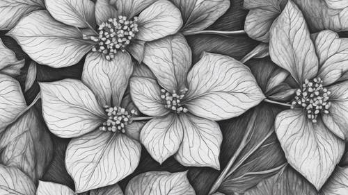 Sketsa pensil kelopak hydrangea yang rumit, menampilkan pola dan tekstur yang rumit. Wallpaper [2db638d8633b47ce97cc]