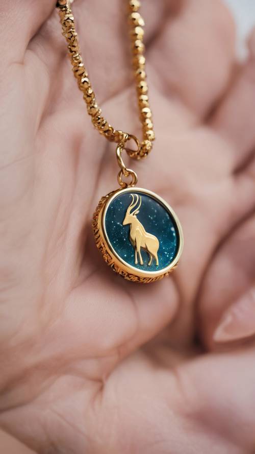 A Capricorn charm on a gold chain bracelet.