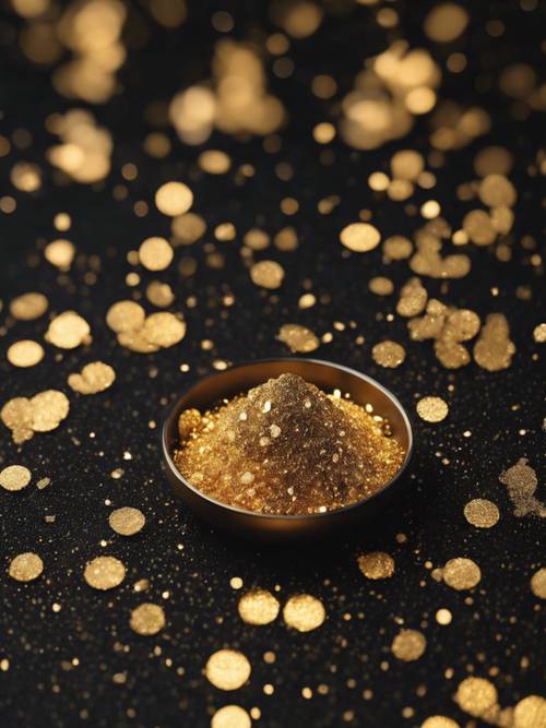 Golden glitter stardust scattered on a deep black universe