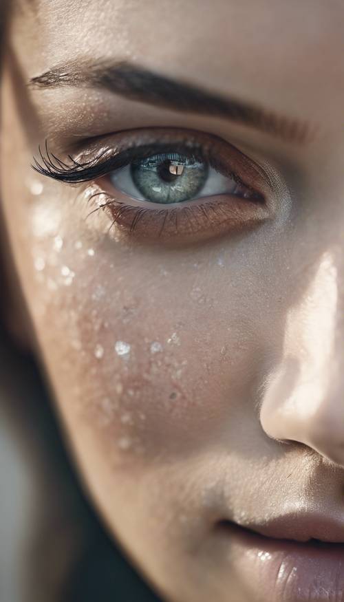 Close-up of textured, light grey makeup on a woman’s eyes. Tapet [af74afa774444491b92e]