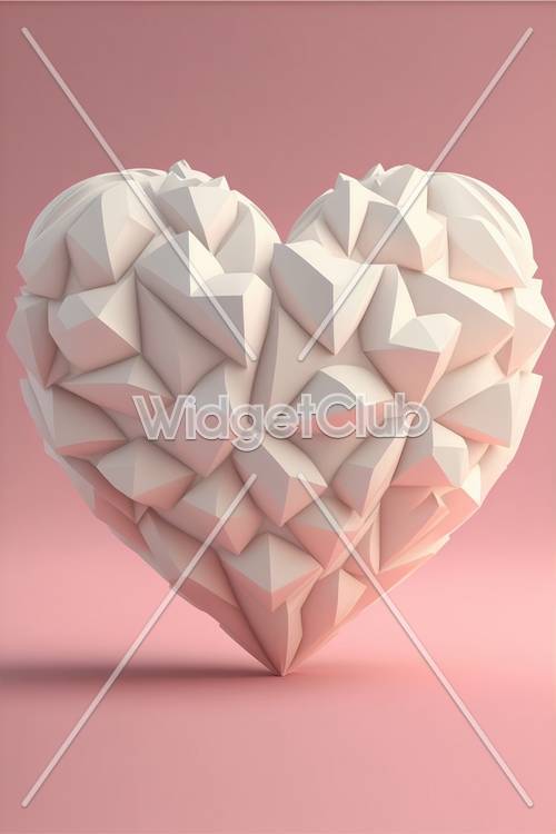 Corazón geométrico 3D en luz rosa suave