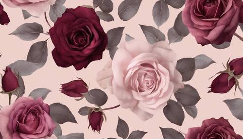 Seamless burgundy pattern with delicate pastel rose blooms. Tapet [525b553c3db2488ea544]