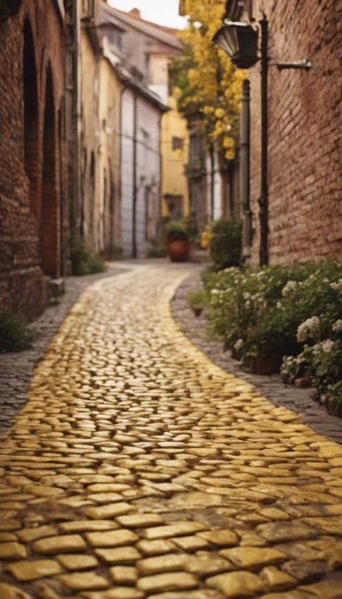 An antique yellow brick pathway winding through an old town. Tapeta [9979cee2aae447998437]