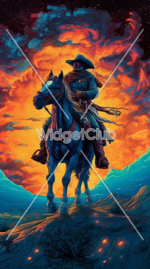 Cavaliere al tramonto a cavallo