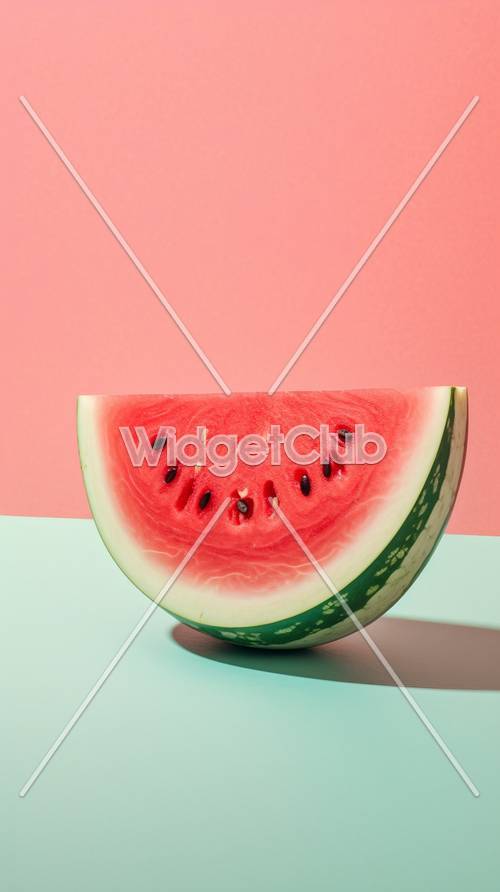 Bright Pink Watermelon Slice on Pastel Colors