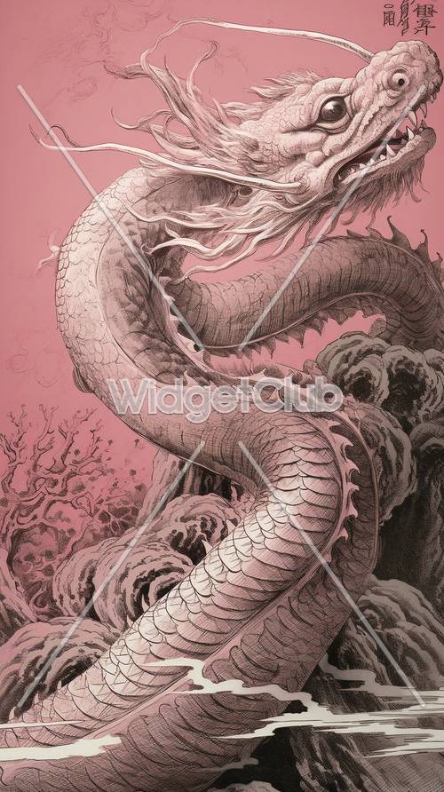 Mystical Dragon in Pink Sky