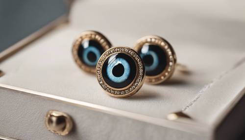 Black evil eye studs delicately placed in a jewelry box.