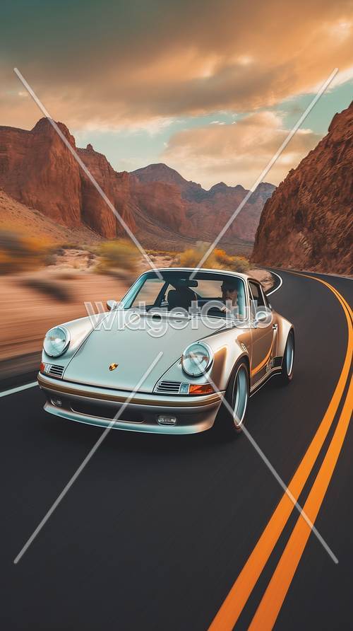 Classic Sports Car Speeding Through Desert Road