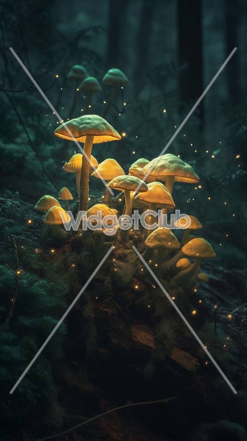 Enchanted Forest Mushrooms Glowing at Night