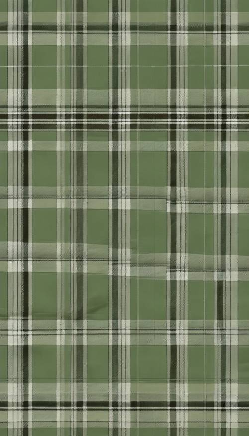 Papier peint à carreaux vert sauge à l&#39;ancienne représentant les hauts plateaux écossais peints.