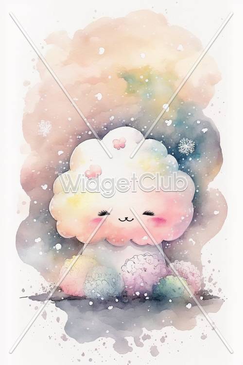 Colorful Cloud with Snowflakes and Stars