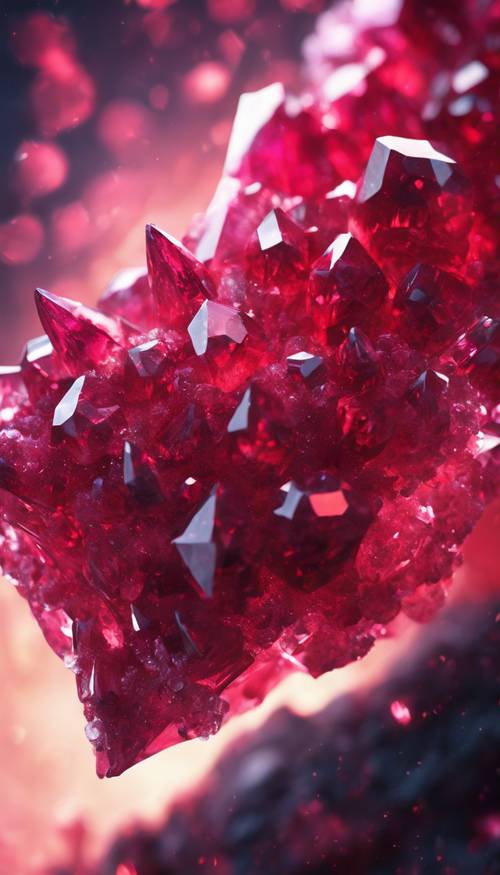 An awe-inspiring crystal formation, filled with vibrant red ruby crystals. Tapet [5d162b2a05e44b88887e]