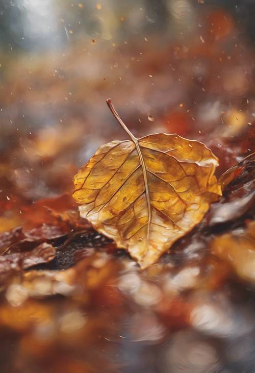 떨어지는 낙엽을 소용돌이치는 붓터치로 그린 인상주의 유화입니다.