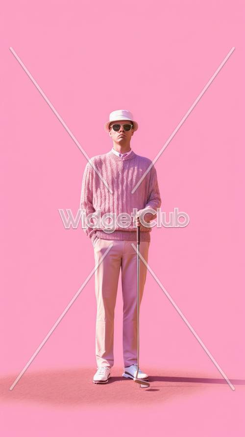 رجل أنيق باللون الوردي على خلفية وردية ورق الجدران [df10d60030ea44dfa90a]